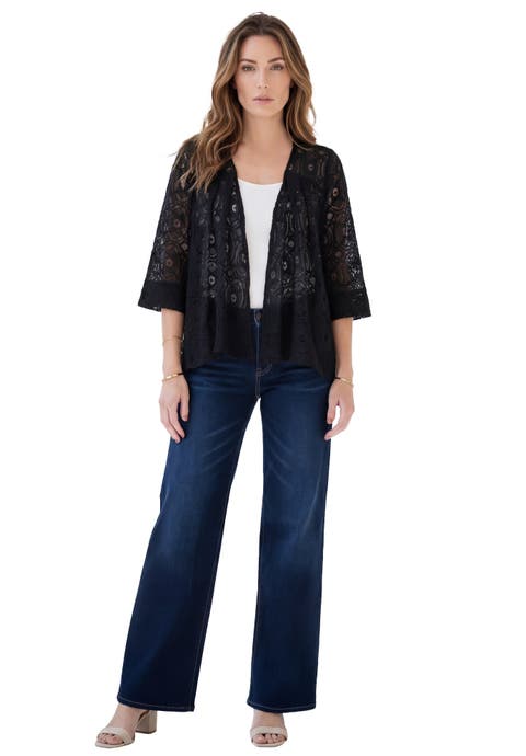 Plus Size Lace Three Quarter Sleeve Swing Jacket