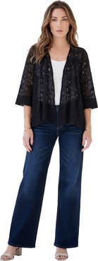 Roaman's Plus Size Lace Three Quarter Sleeve Swing Jacket