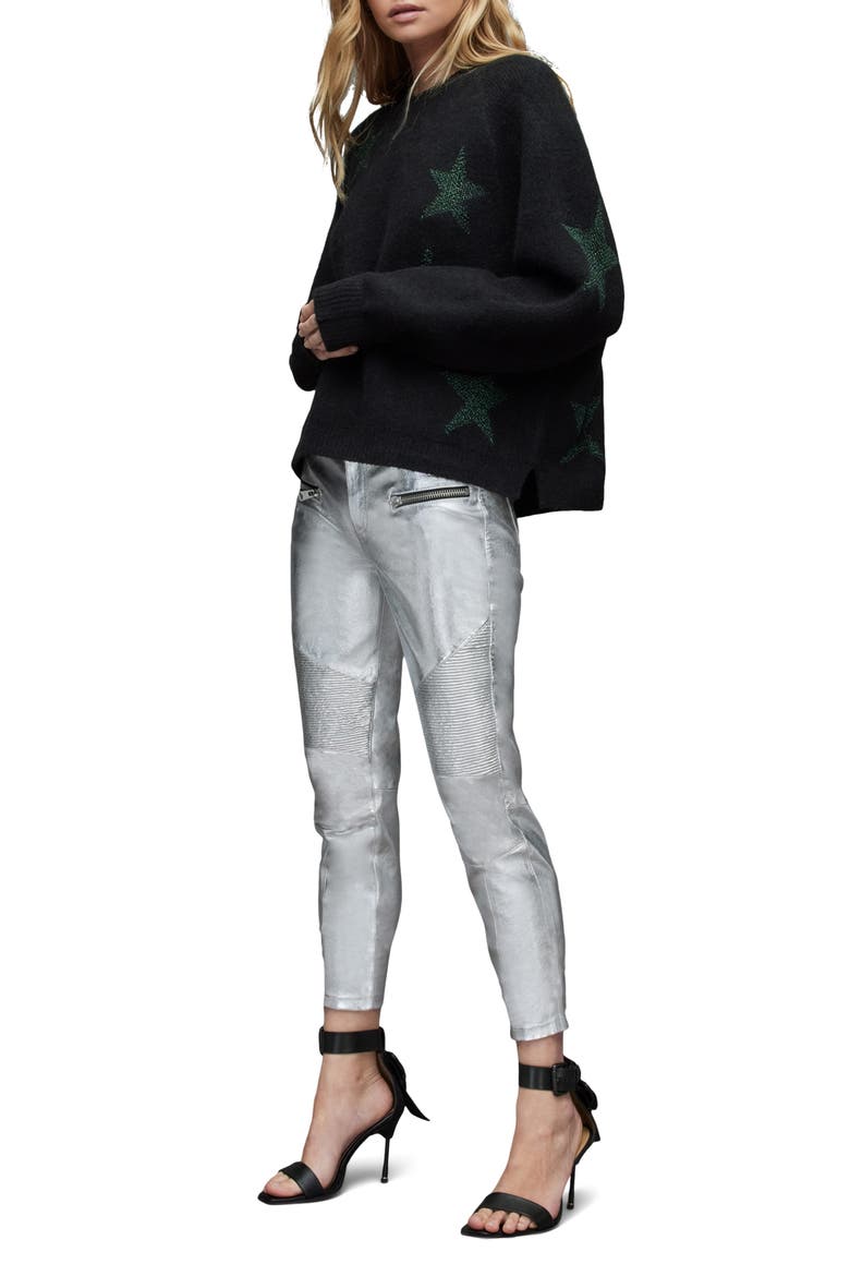 Metallic Star Alpaca & Wool Blend Sweater, Alternate, color, BLACK/ GREEN