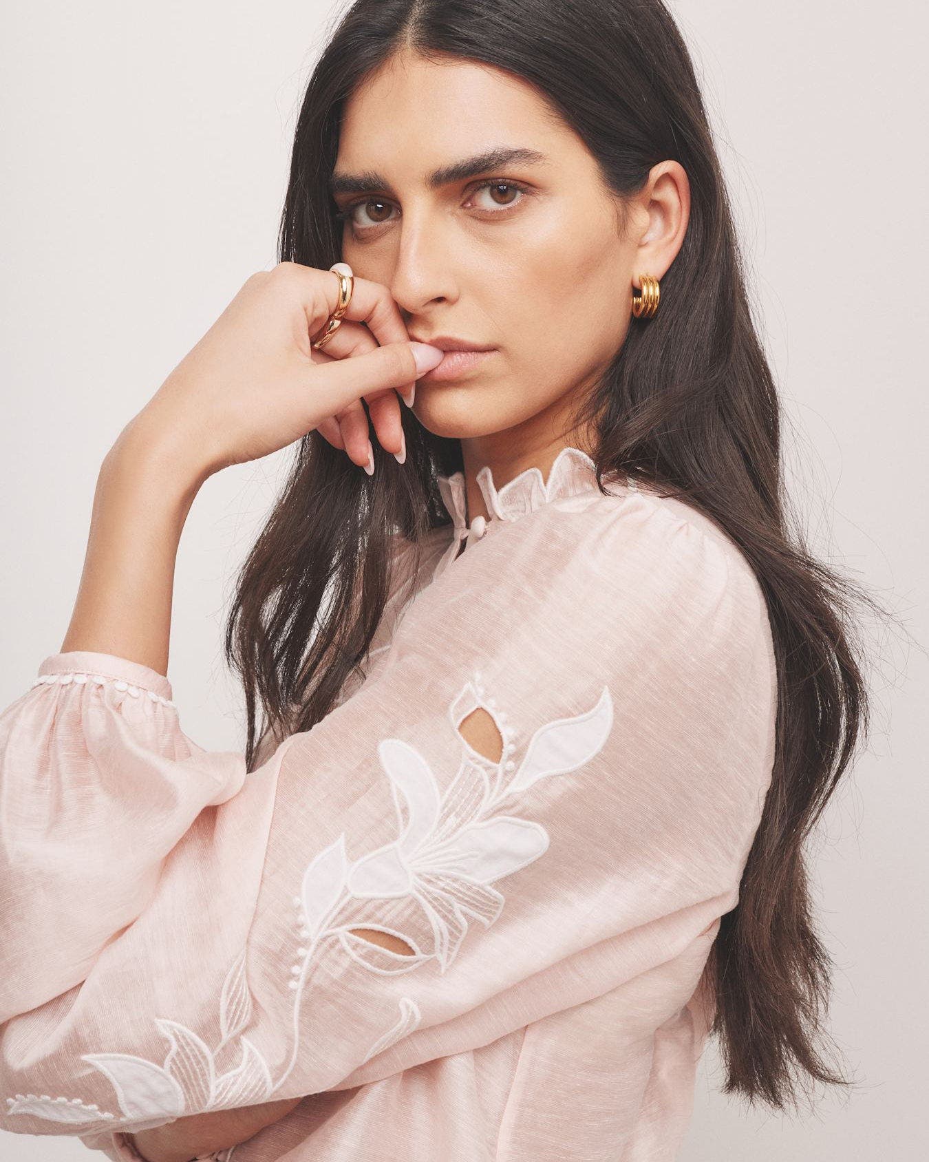MINT VELVET Embroidered Ruffle Blouse (Women) | Nordstrom