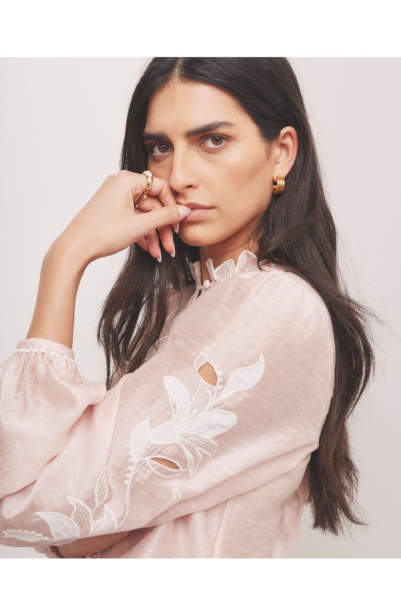MINT VELVET Embroidered Ruffle Blouse, Alternate, color, Light Pink