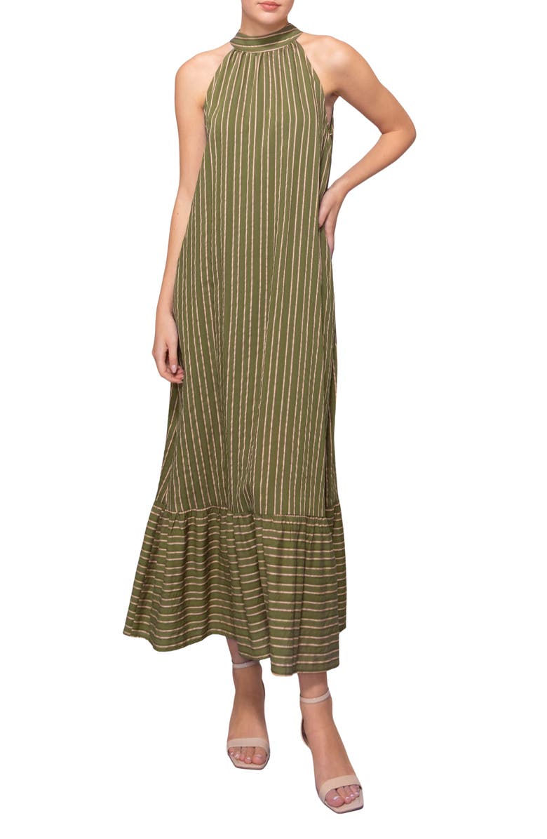 MELLODAY Stripe Mock Neck Maxi Sundress, Main, color, Olive Stripe