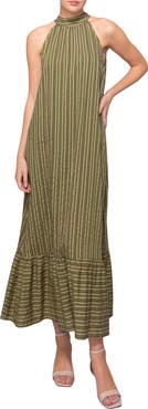 MELLODAY Stripe Mock Neck Maxi Sundress