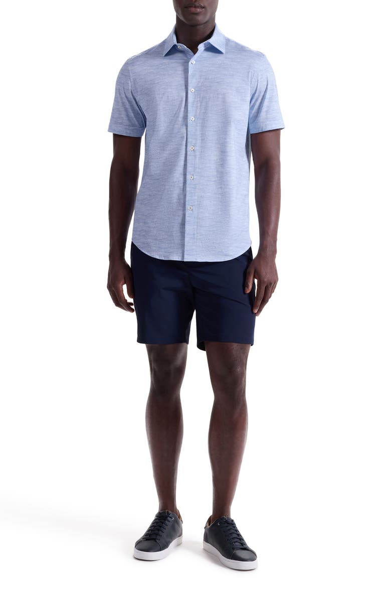 Bugatchi Miles OoohCotton<sup>®</sup> Space Dye Short Sleeve Button-Up Shirt, Alternate, color, White