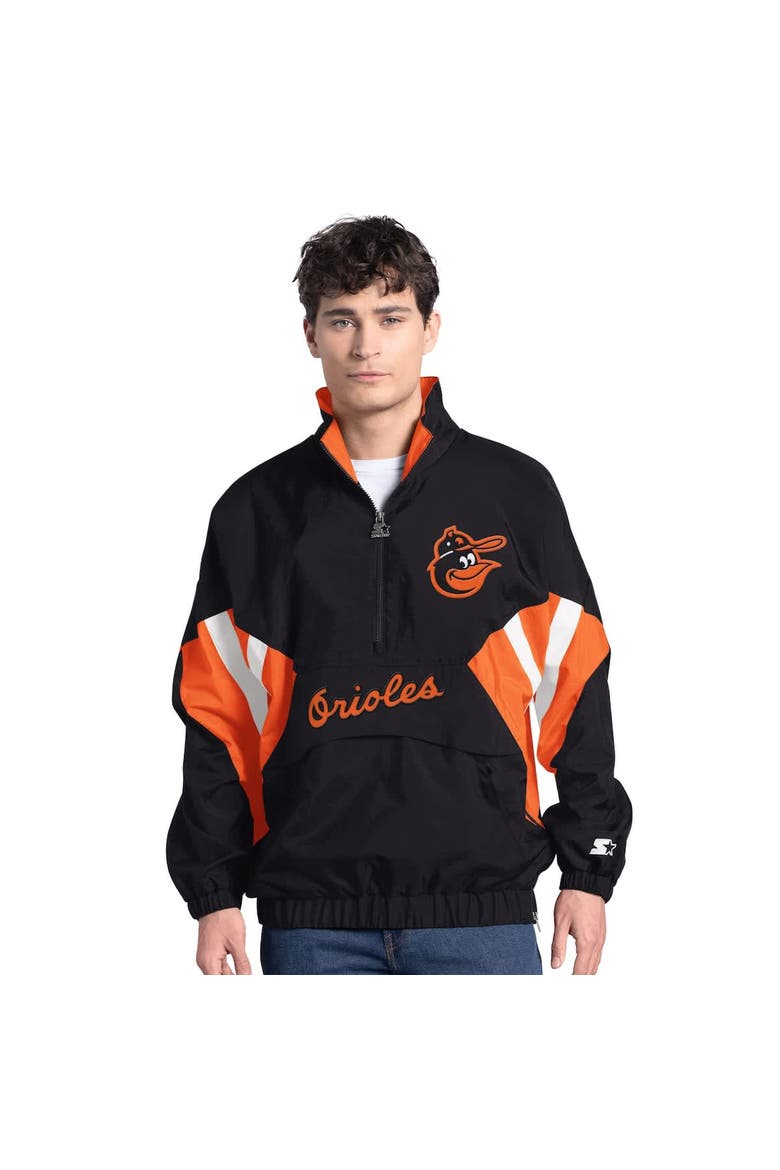 Men's Starter  Black Baltimore Orioles Cooperstown Chief Half-Zip Pullover, Alternate, color, Black