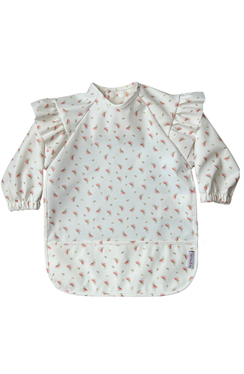 Neferland Low-Pocket Ruffle Long Sleeve Bib Smock, Main, color, Rose Garden (6M-24M)