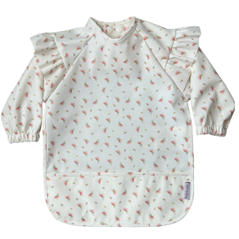 Low-Pocket Ruffle Long Sleeve Bib Smock