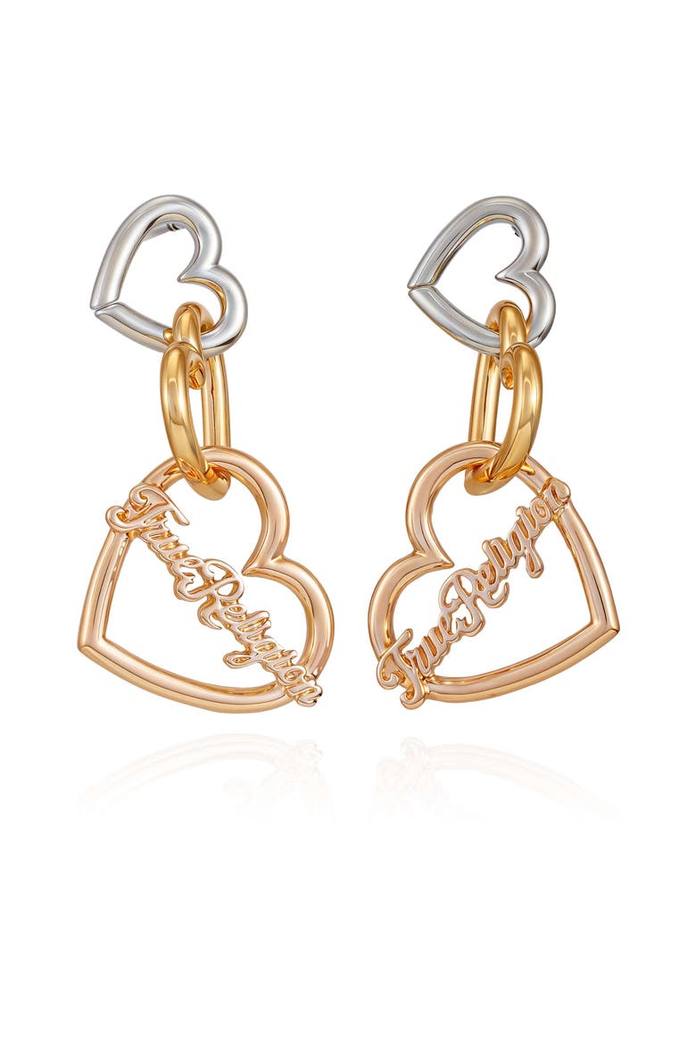 Linked heart linear earring, Main, color, silvertone