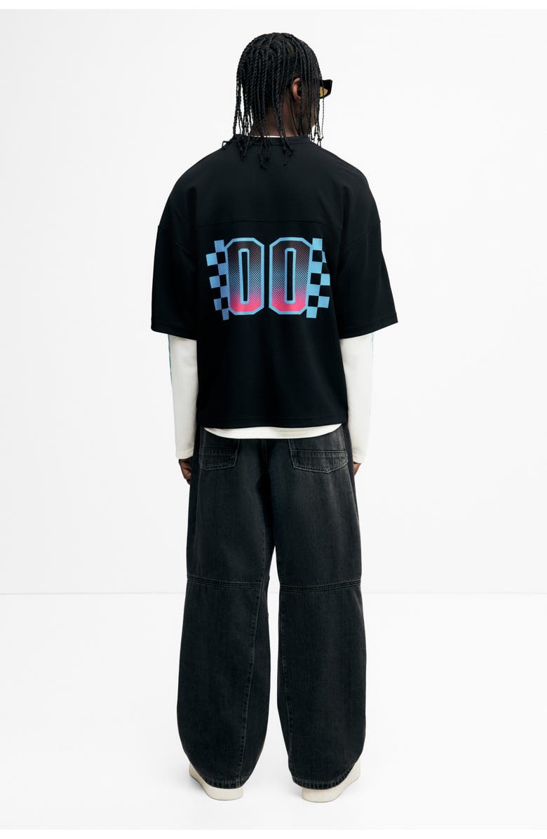 H&M Oversized Fit Printed Mesh T-shirt, Alternate, color, Black/Txrt