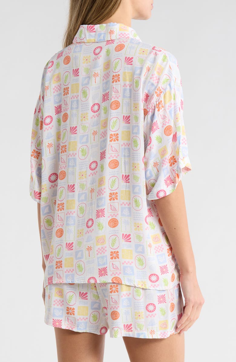 Betsey Johnson Pocket Cabana Button-Up Shirt & Shorts Cover-Up Set, Alternate, color, White Multi