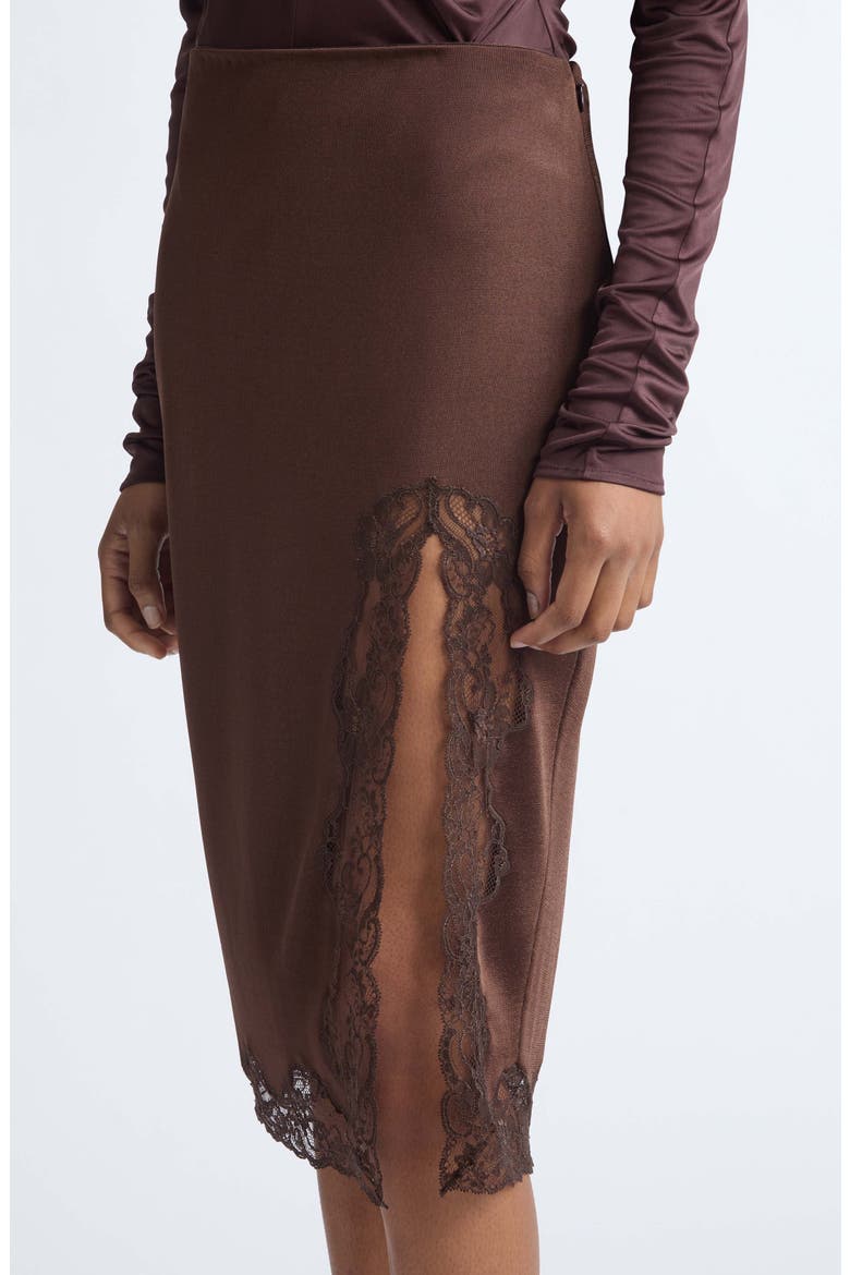 Lace Trim Knit Midi Skirt, Alternate, color, A91 CHESTNUT