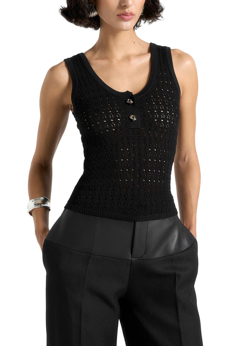 Nora Pointelle Knitted Vest with Knot Button, Alternate, color, Black