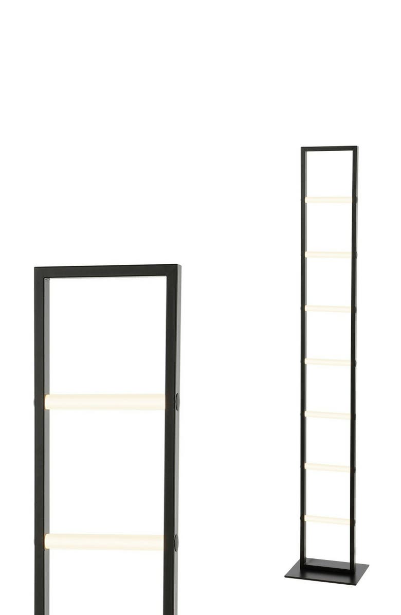 JONATHAN Y Ivan 59.3" Minimalist Modern Iron Ladder Dimmable Integrated LED Floor Lamp, Black, Main, color, Black