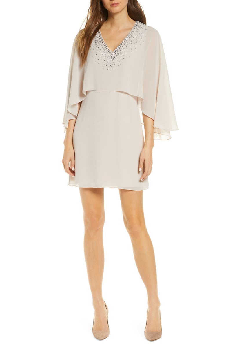 Vince Camuto Chiffon Cape Cocktail Dress, Main, color, 