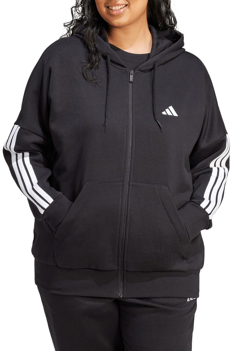 3-Stripes Fleece Zip Hoodie, Main, color, BLACK/ WHITE