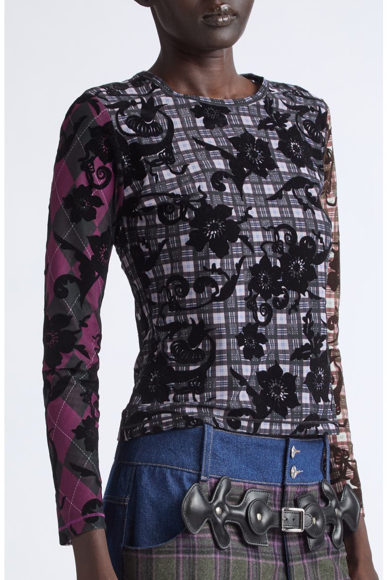 Duchess Flocked Mesh Top, Alternate, color, BLACK MULTI