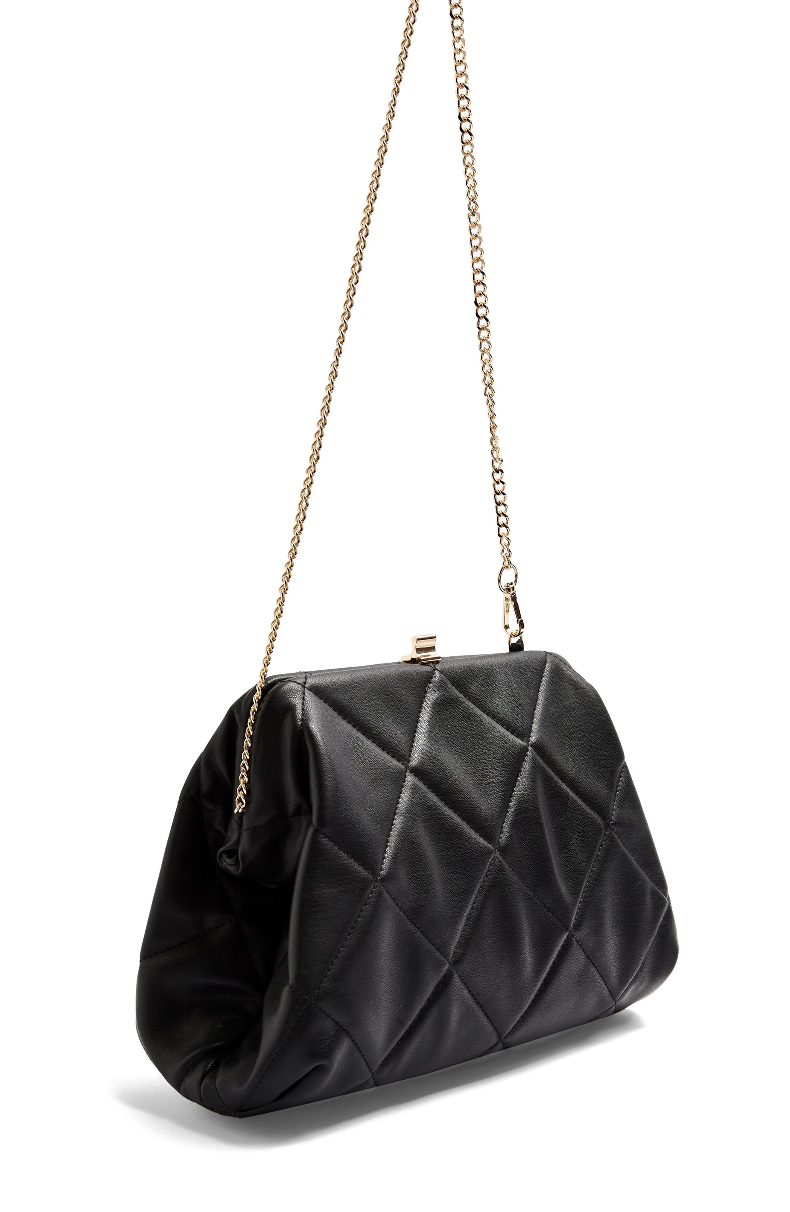 Topshop Quilted Faux Leather Clutch, Alternate, color, 