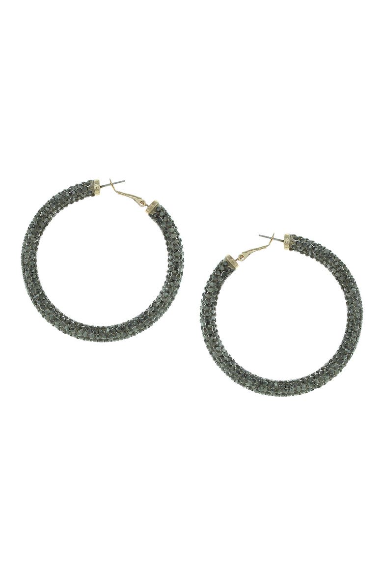 Carm Crystal Hoop Earrings, Main, color, GOLD / GUNMETAL