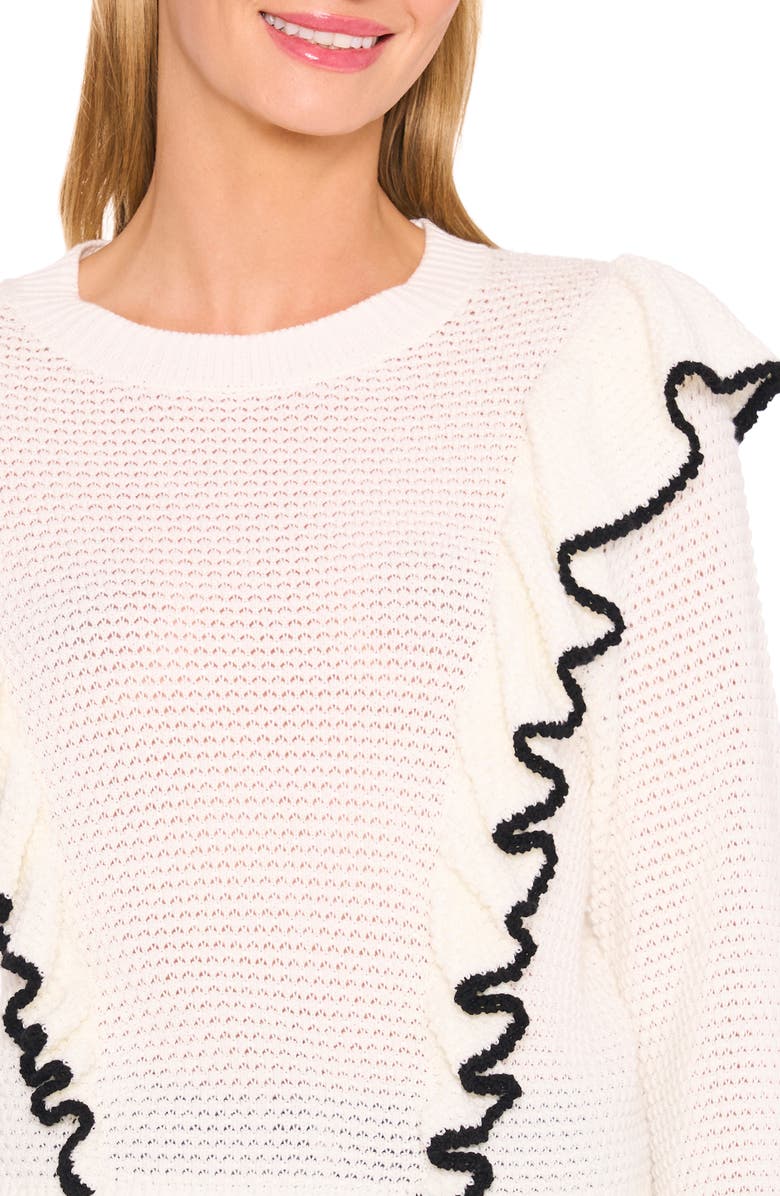 CeCe Tipped Ruffle Sweater, Alternate, color, Antique White