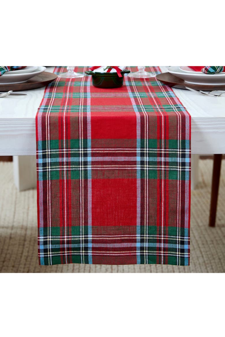 Linen Table Runner - Madras Holiday Plaid, Main, color, Red