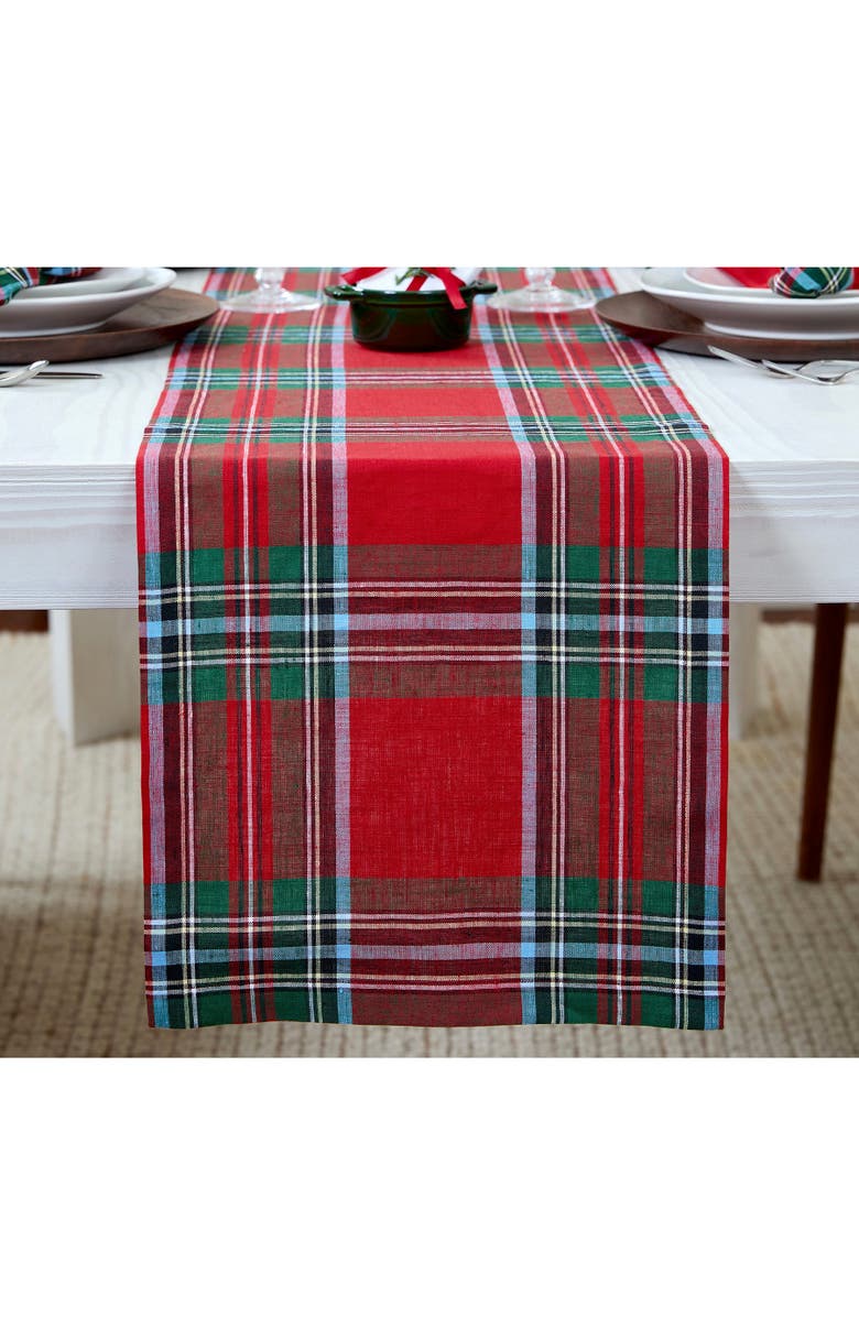 Solino Home Linen Table Runner for Dining Table, Holiday and Everyday Table Decor - Madras Holiday Plaid, Main, color, Red