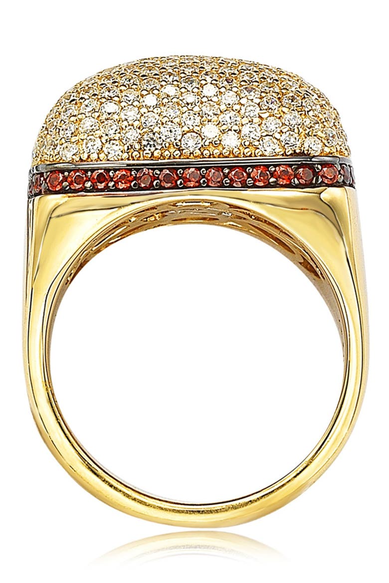 14K Yellow Gold Plated Sterling Silver Pavé CZ Square Ring, Alternate, color, RED
