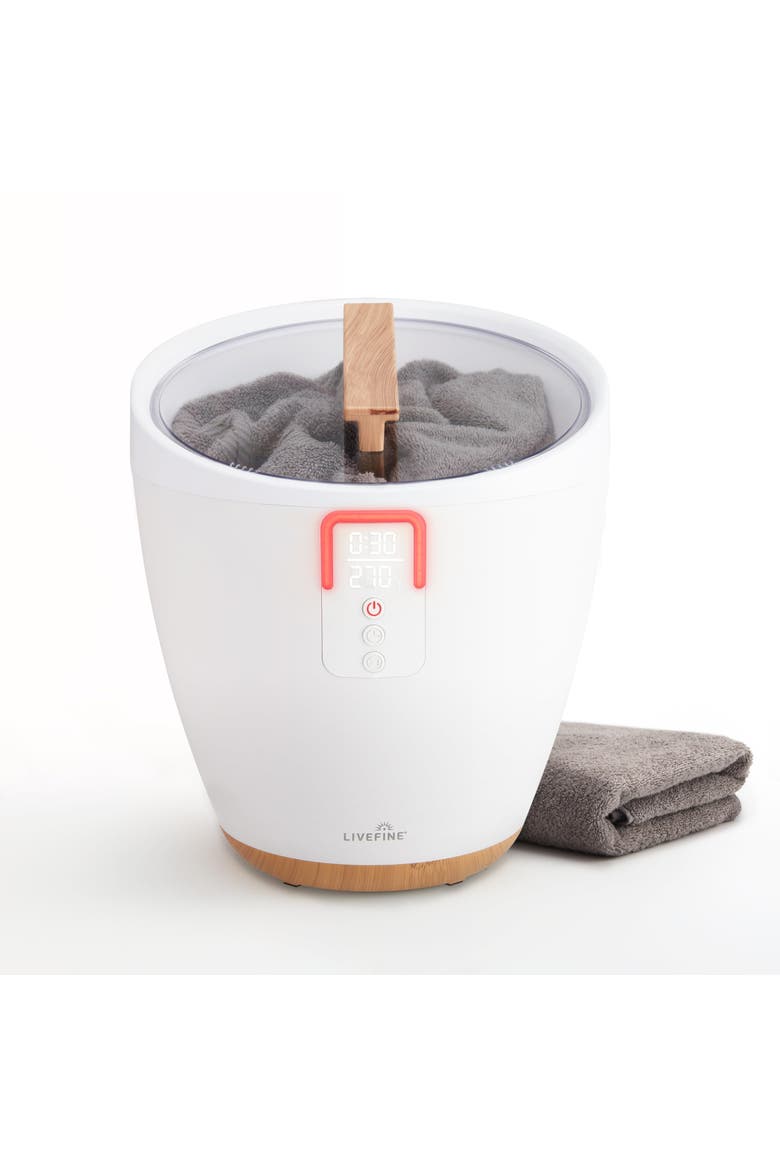 Towel Warmer, Small Bucket Style Towel Heater with LED Display, Adjustable Timer, & More!, Main, color, White