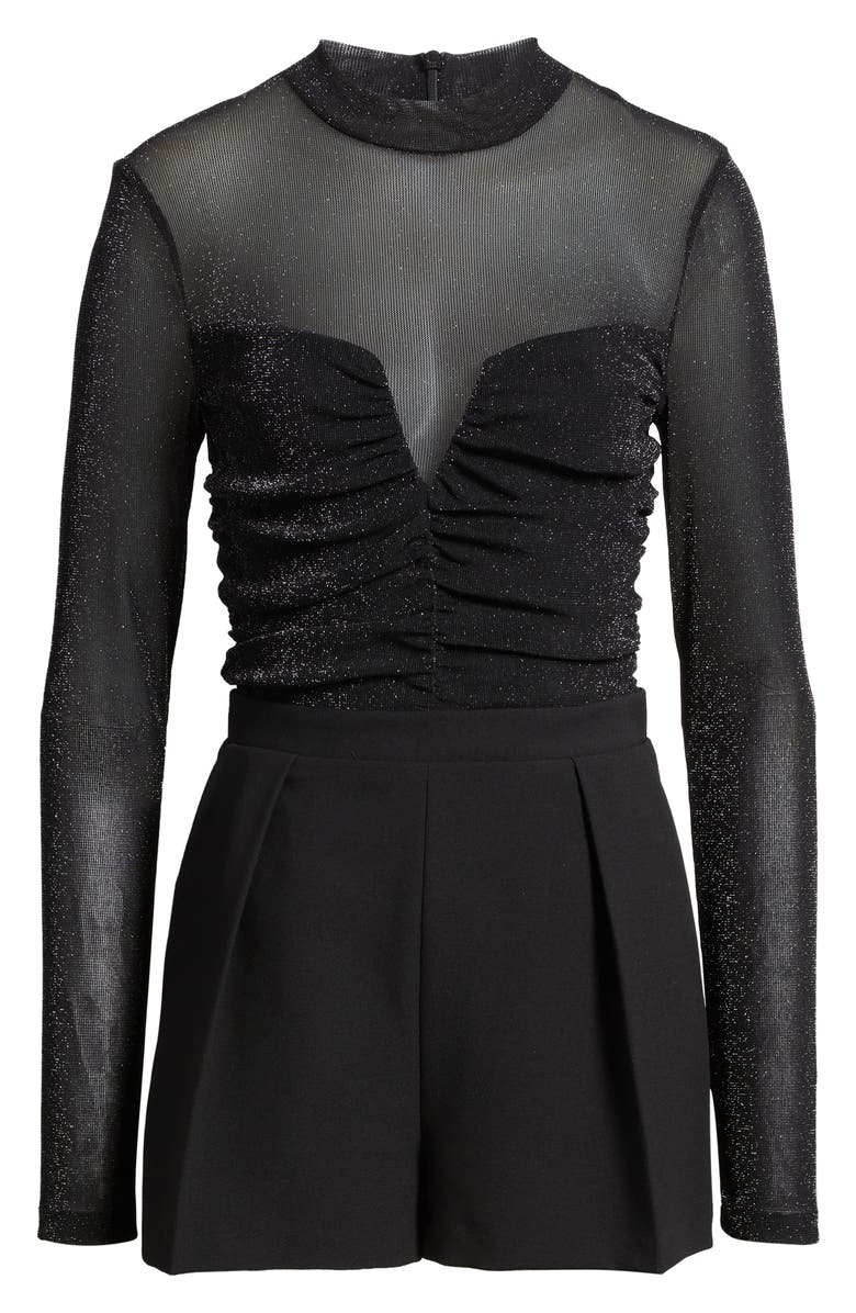 Black Halo Leonarda Mixed Media Romper, Alternate, color, Glistening Black