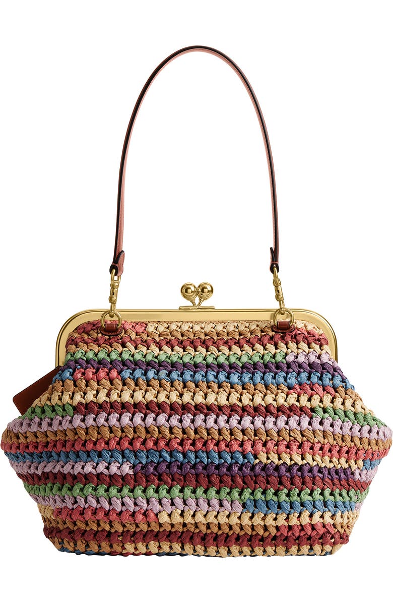 COACH Kiss Lock Frame Large Weave Straw Clutch, Alternate, color, Multicolored