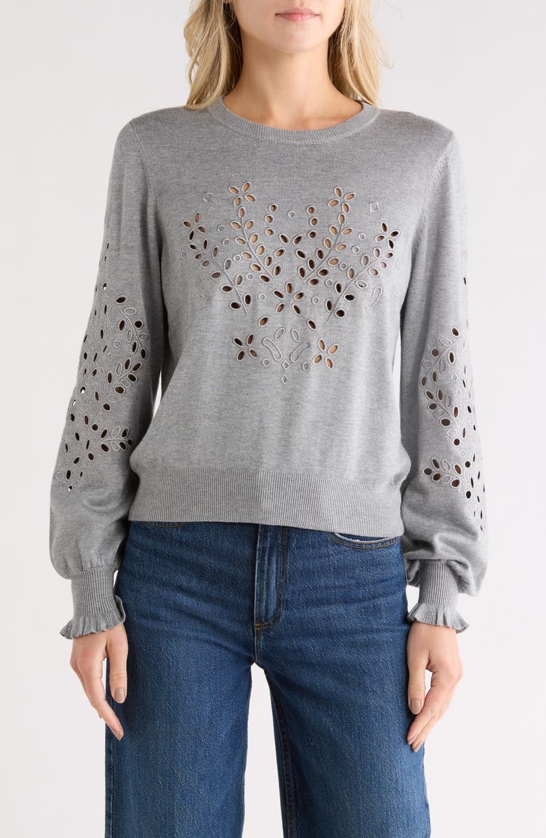 NVLT Eyelet Embroidered Sweater, Main, color, Medium Grey Mix