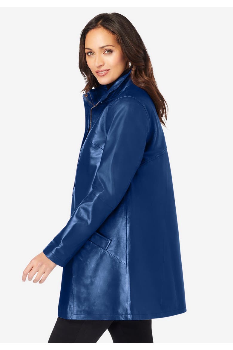 A-Line Zip Front Leather Jacket, Alternate, color, DARK SAPPHIRE