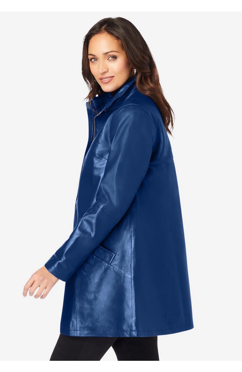 Jessica London A-Line Zip Front Leather Jacket, Alternate, color, Black