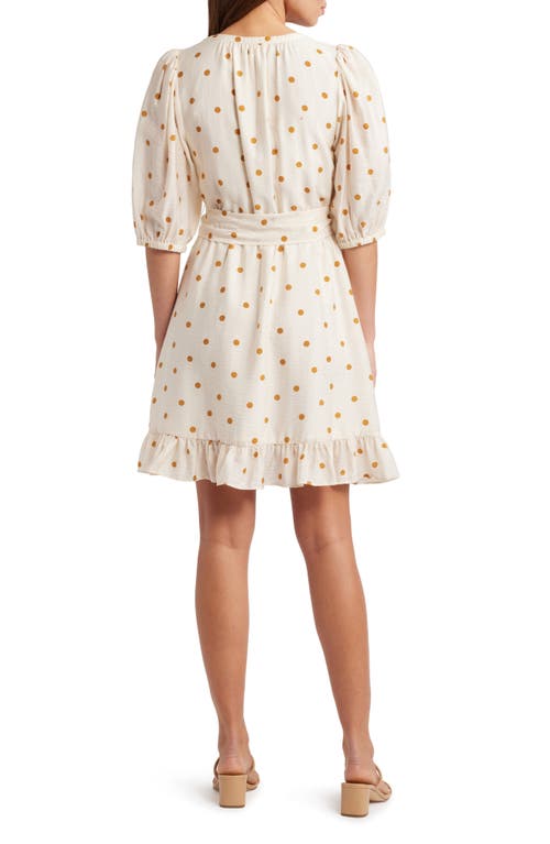 Caslonr Caslon(r) Pintuck Tie Waist Dress In Ivory- Brown Disorderly Dot