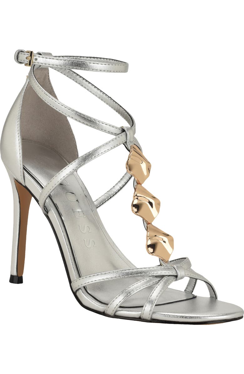 GUESS Chaella Ankle Strap Sandal, Main, color, Silver