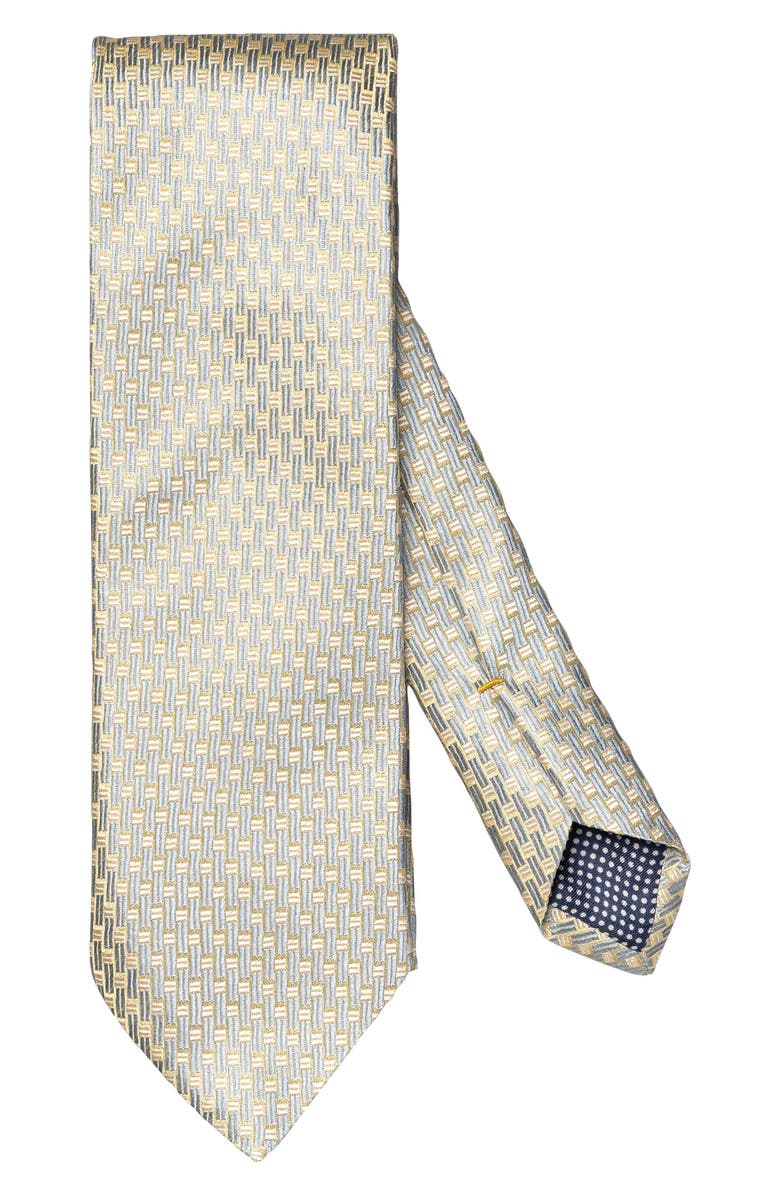 Eton Light Yellow Geometric Pattern Silk Jacquard Tie, Main, color, Light Yellow