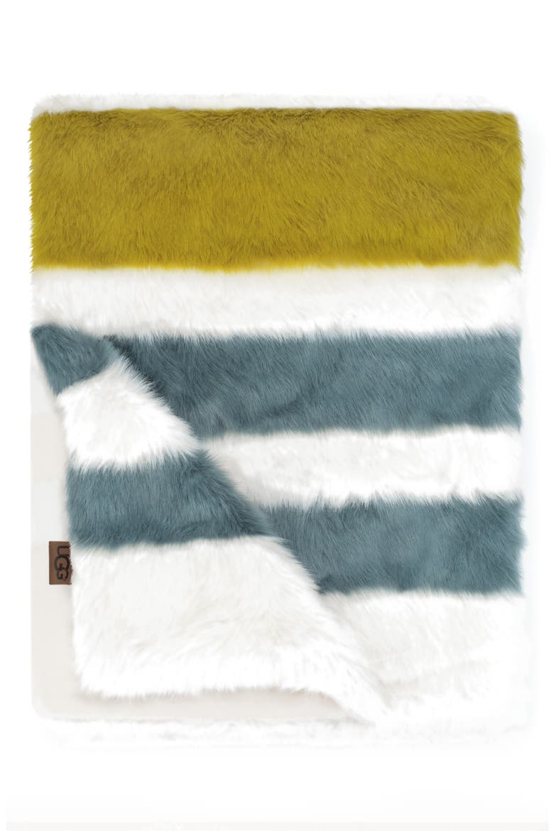 Royale Surf Stripe Faux Fur Throw Blanket, Main, color, DEEP SAGE