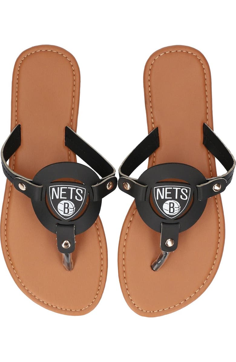 FOCO Women's Brooklyn Nets Die-Cut Logo Flip Flops, Alternate, color,