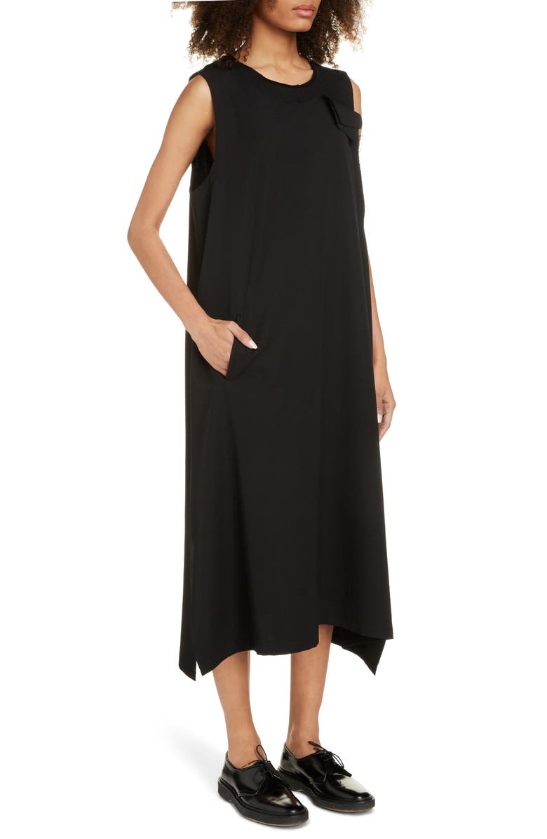Y's by Yohji Yamamoto Sleeveless Wool Gabardine Midi Dress, Alternate, color,