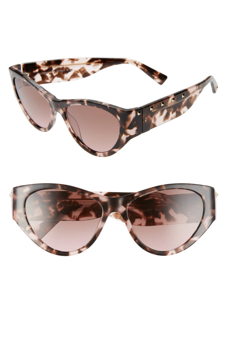 55mm Rockstud Cat Eye Sunglasses, Main, color, HAVANA/ BROWN PINK GRAD