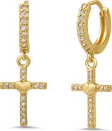 HMY JEWELRY 18K Gold Plated Crystal Cross Drop Huggie Hoop Earrings