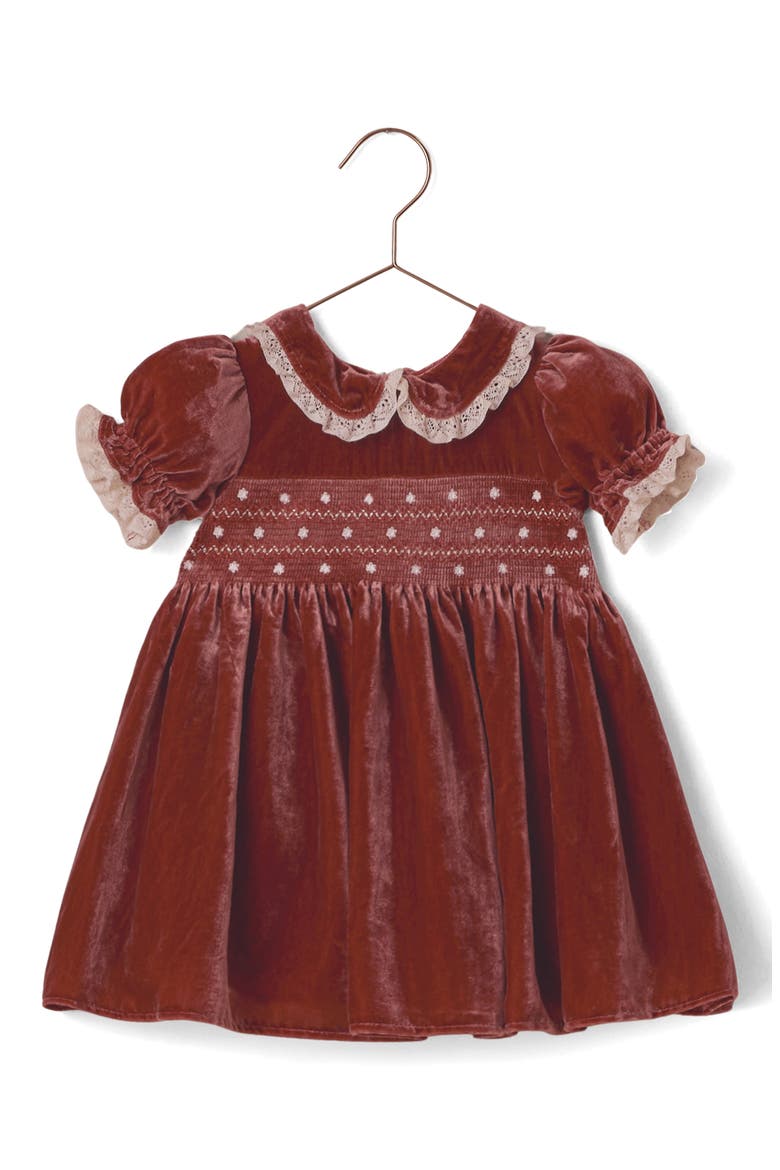 Kids' Elizabeth Smocked Velvet Dress, Main, color, RUBY