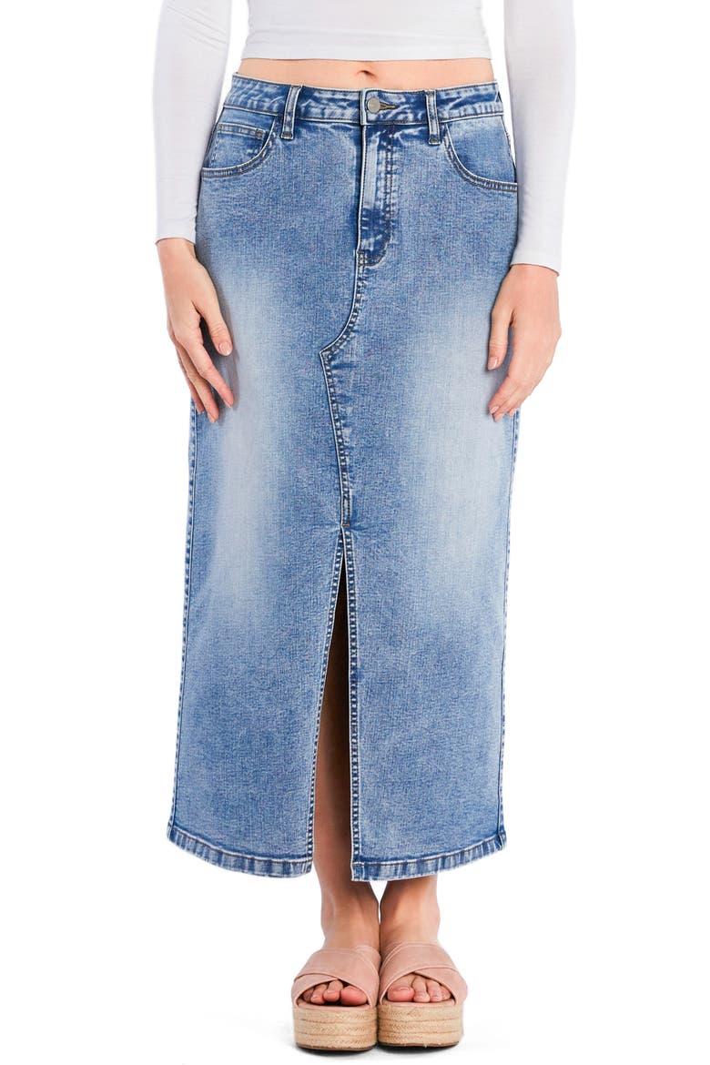 Split Hem Denim Midi Skirt, Main, color, BLUSH BLUE