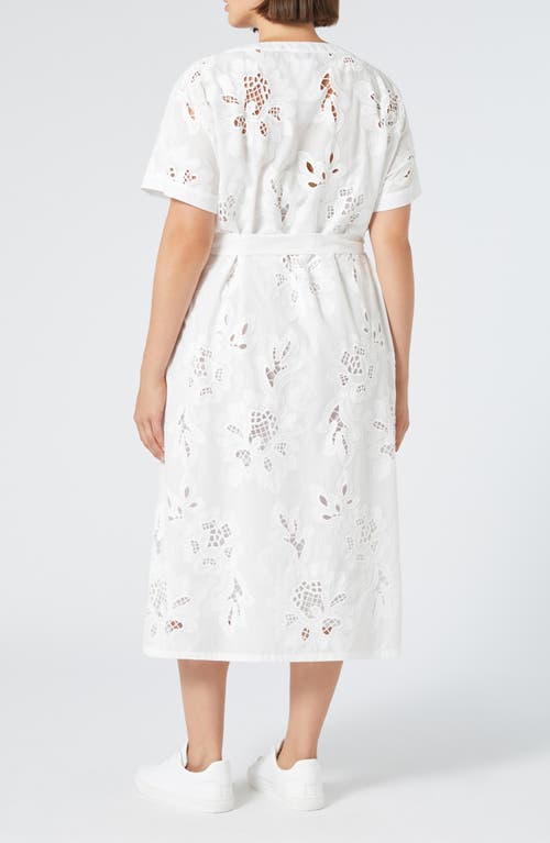 Shop Marina Rinaldi Micaela Embroidered Short Sleeve Cotton Midi Dress In Optical White