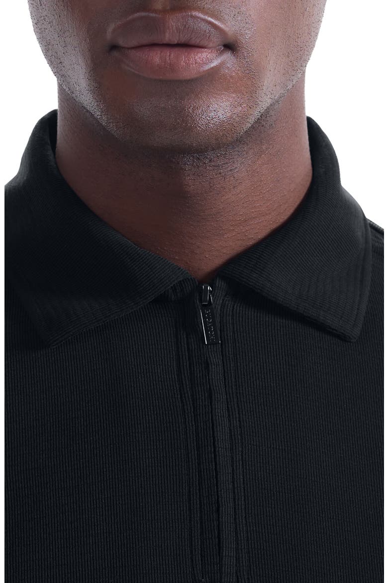 Ottoman Rib Half Zip Long Sleeve Polo, Alternate, color, BLACK