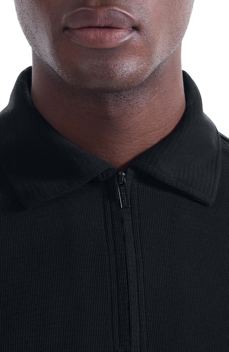 Bugatchi Ottoman Rib Half Zip Long Sleeve Polo, Alternate, color, Black