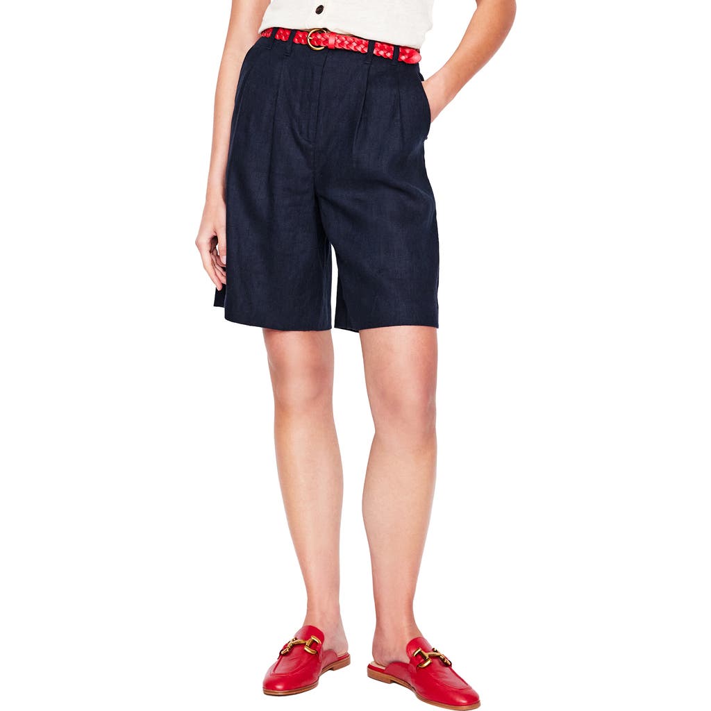 BODEN BODEN RELAXED PLEATED LINEN BLEND SHORTS