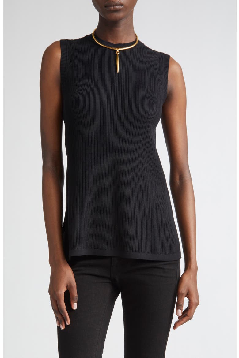Sleeveless Rib Mini Sweater Dress, Main, color, BLACK