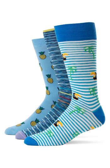 Lorenzo Uomo Assorted 3-pack Crew Socks In Blue