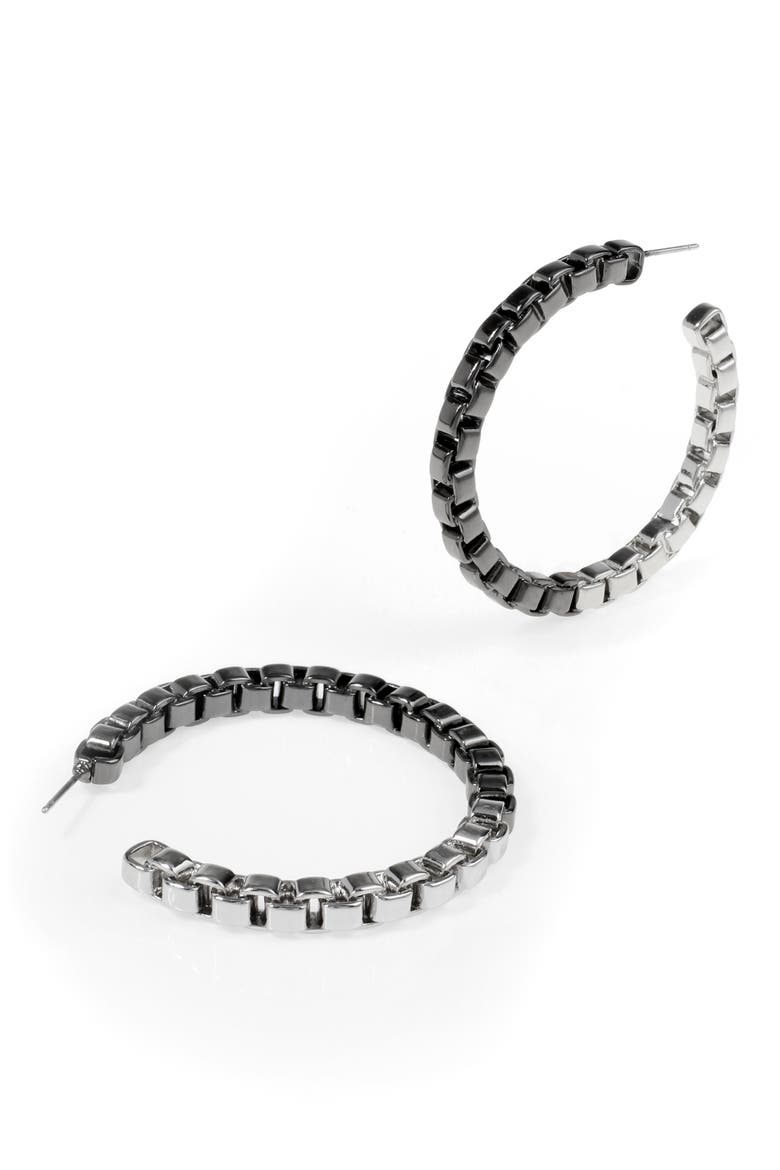 Box Chain Hoop Earrings, Alternate, color, TWO TONE