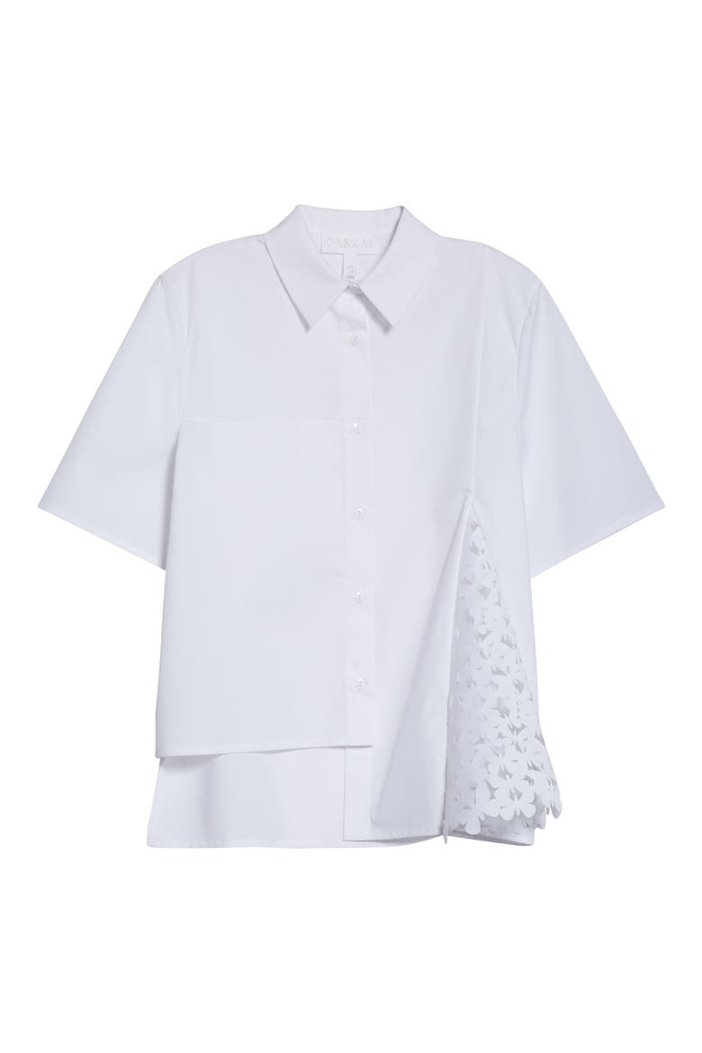 Atlas Laser Cut Butterfly Stretch Cotton Shirt, Alternate, color, WHITE/ WHITE